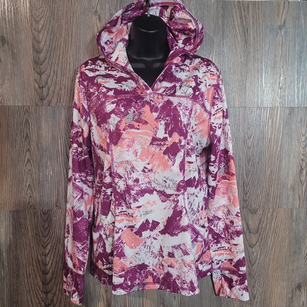 Reel Legends Freeline Lightweight Hoodie Size L Purple Multi Abstract Pockets